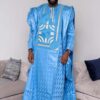Traditional African men outfit in sky blue Getzner bazin with embroidered boubou set