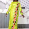 Trending Bazin Styles 2026 – Long Sleeve Lime Green Getzner Gown with Bold Side Embroidery