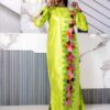 Trending Bazin Styles 2026 – Lime Green Floral Embroidered Getzner Boubou for Women
