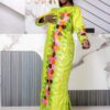 Trending Bazin Styles 2026 – Lime Green Floral Embroidered Getzner Boubou for Women