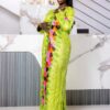 Trending Bazin Styles 2026 – Lime Green Floral Embroidered Getzner Boubou for Women