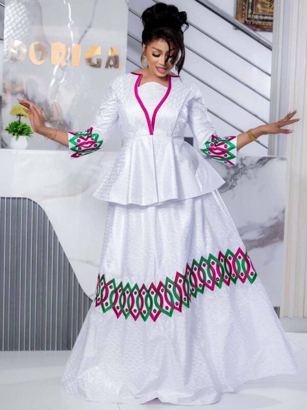 Bazin Two Piece Set with Pink and Green Embroidery