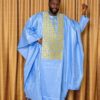 Bazin Riche Men Outfit – Premium Blue Boubou with Traditional Embroidery