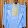 Bazin Riche Men Outfit in Sky Blue with Gold Embroidered Panel