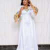 African Bazin Birthday Outfit with Colorful Embroidered Details and Flare Sleeves
