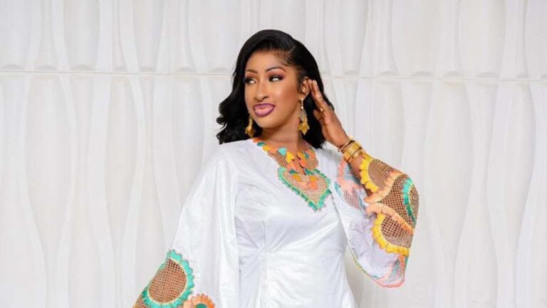 African Bazin Birthday Outfit in White Getzner Fabric with Embroidered Sleeves