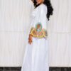 African Bazin Birthday Outfit with Colorful Embroidered Details and Flare Sleeves