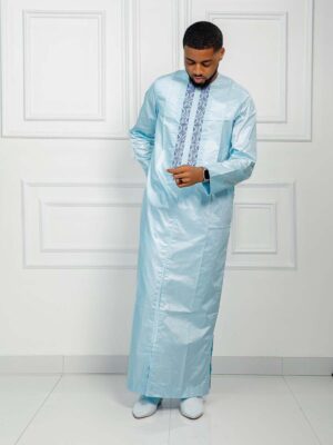 West African Men Clothing – Sky Blue Traditional Kaftan for Men