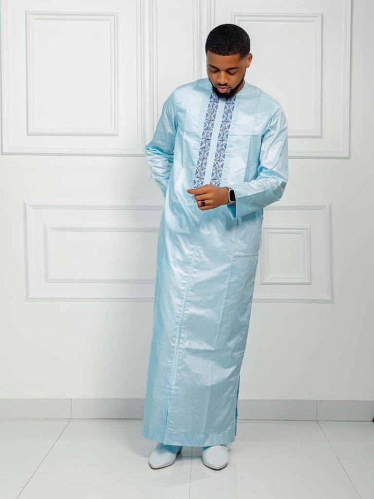 West African Men Clothing – Sky Blue Traditional Kaftan for Men