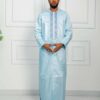 West African Men Clothing in Sky Blue with Embroidered Neck Detail