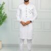 African Kaftan Set Men in White Bazin Riche Fabric