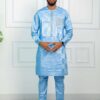 Men Bazin 2 Piece Set – Traditional African Kaftan and Trouser Outfit