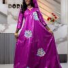 Elegant African Wedding Guest Dress in Purple Bazin Riche Getzner