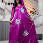 Elegant African Wedding Guest Dress in Purple Bazin Riche Getzner