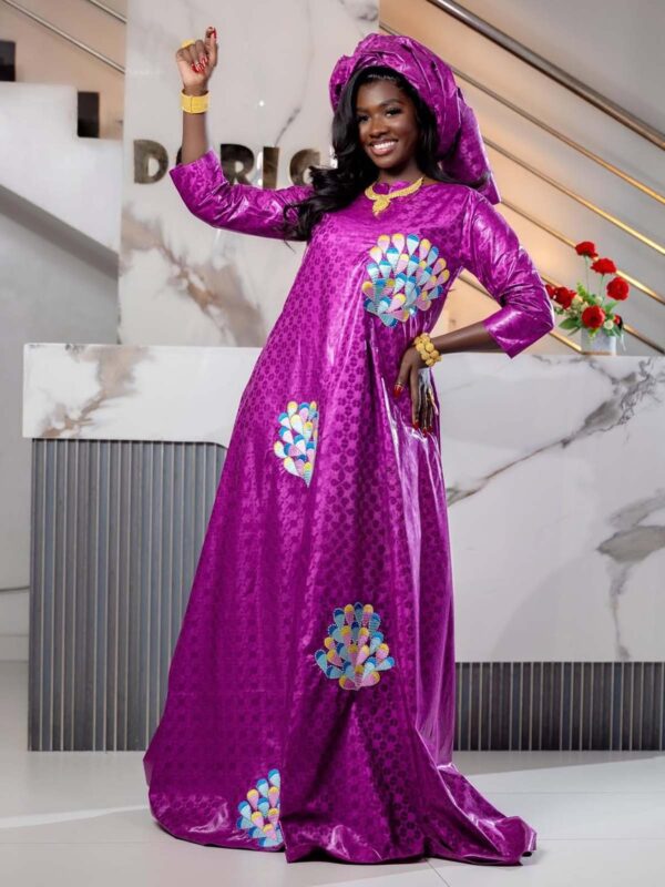 Elegant African Wedding Guest Dress with Colorful Embroidery Details