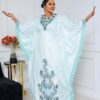 Embroidered Bazin Dress in Mint Green with Floral Detail
