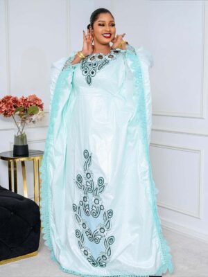 Embroidered Bazin Dress – Flowing African Boubou for Special Occasions