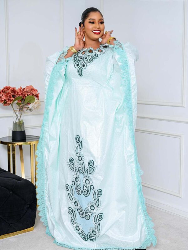 Embroidered Bazin Dress – Flowing African Boubou for Special Occasions
