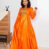 Muslim Modest African Clothing in Orange Bazin Riche Getzner Dress