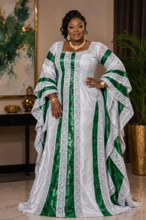 Traditional Bazin Boubou with lace, Plus Size Dress, Bazin Boubou, Senegalese Fashion, African Dress